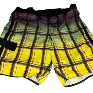 Joe Boxer Mens XL Plaid Swim Trunks Quick-Dry Polyester